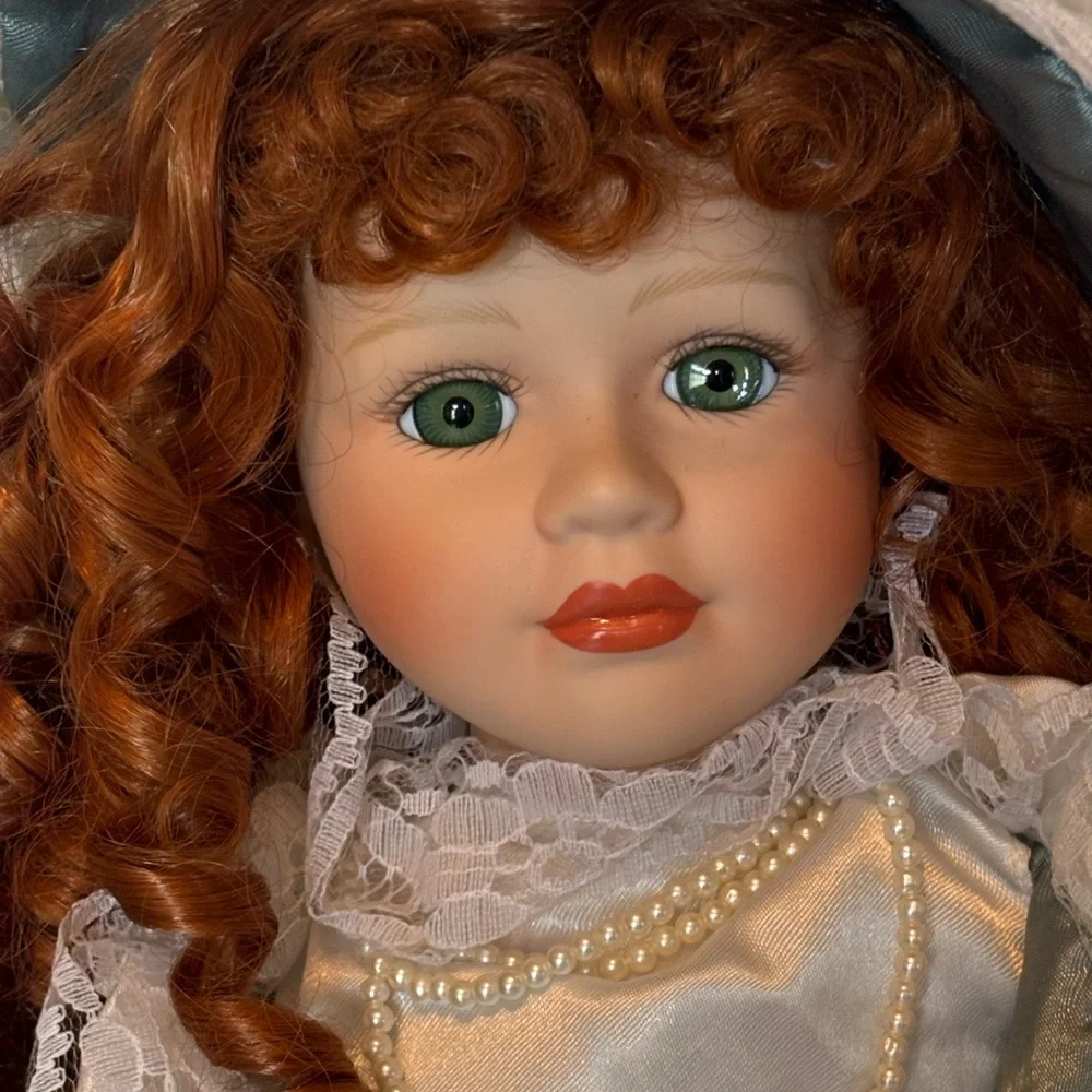 Elegant Blue Victorian Porcelain Doll - Picture 2 of 8